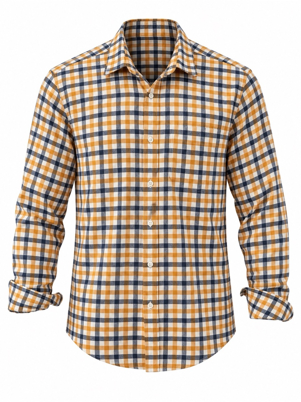 Banana Republic Men's Yellow and Navy Plaid Dress Shirt